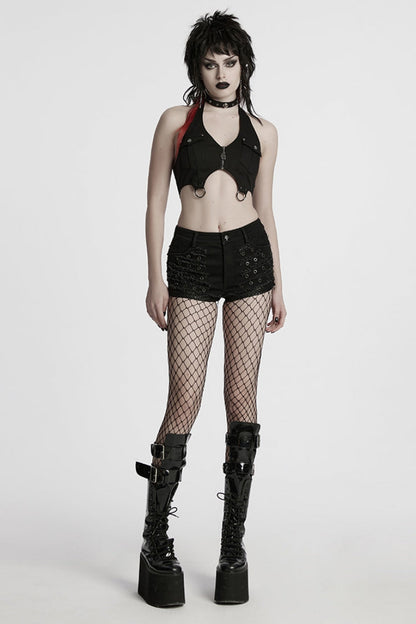 Distressed Punk Shorts with Mesh Panels