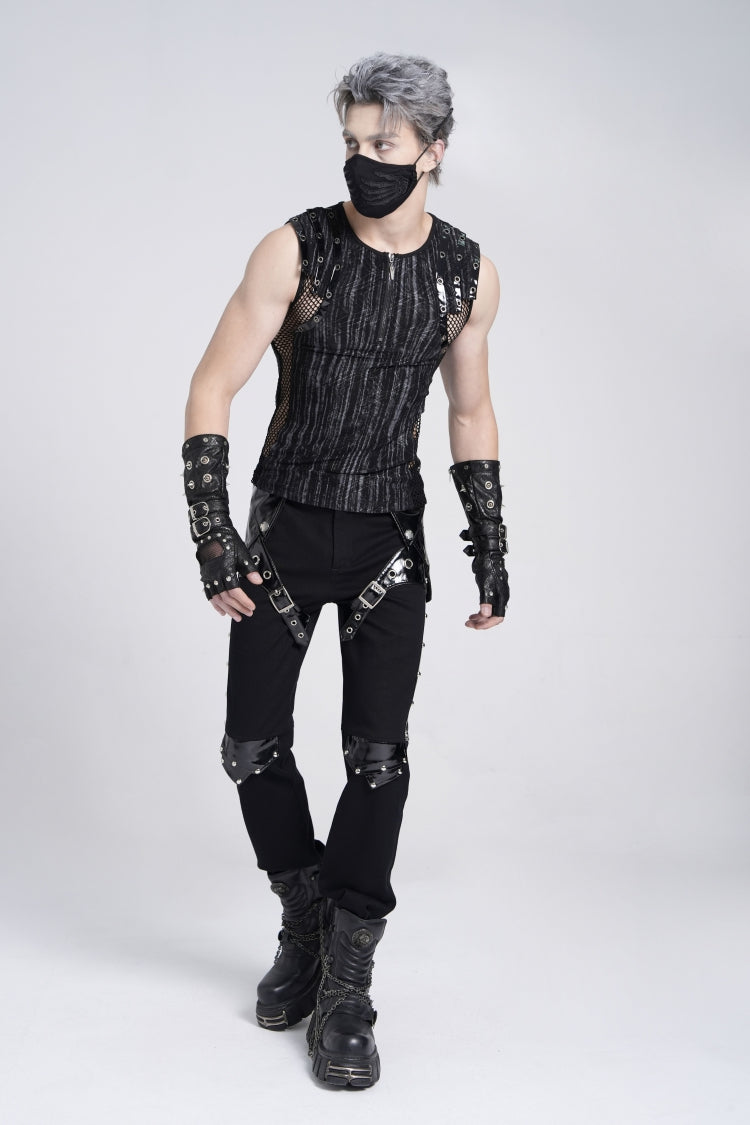 Ribbed Gothic Vest with Mesh and Zippers