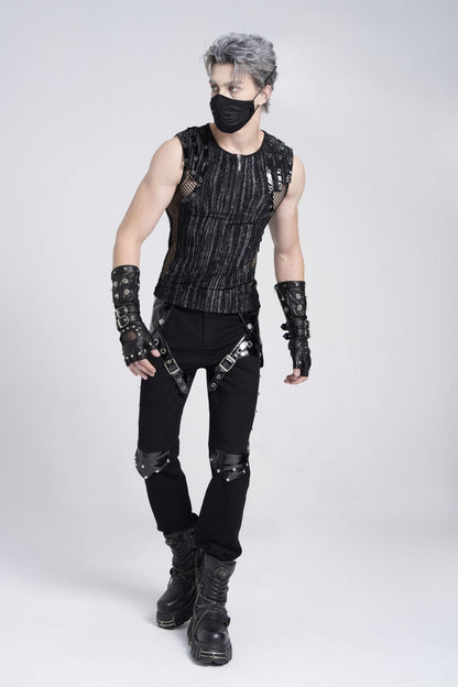 Ribbed Gothic Vest with Mesh and Zippers