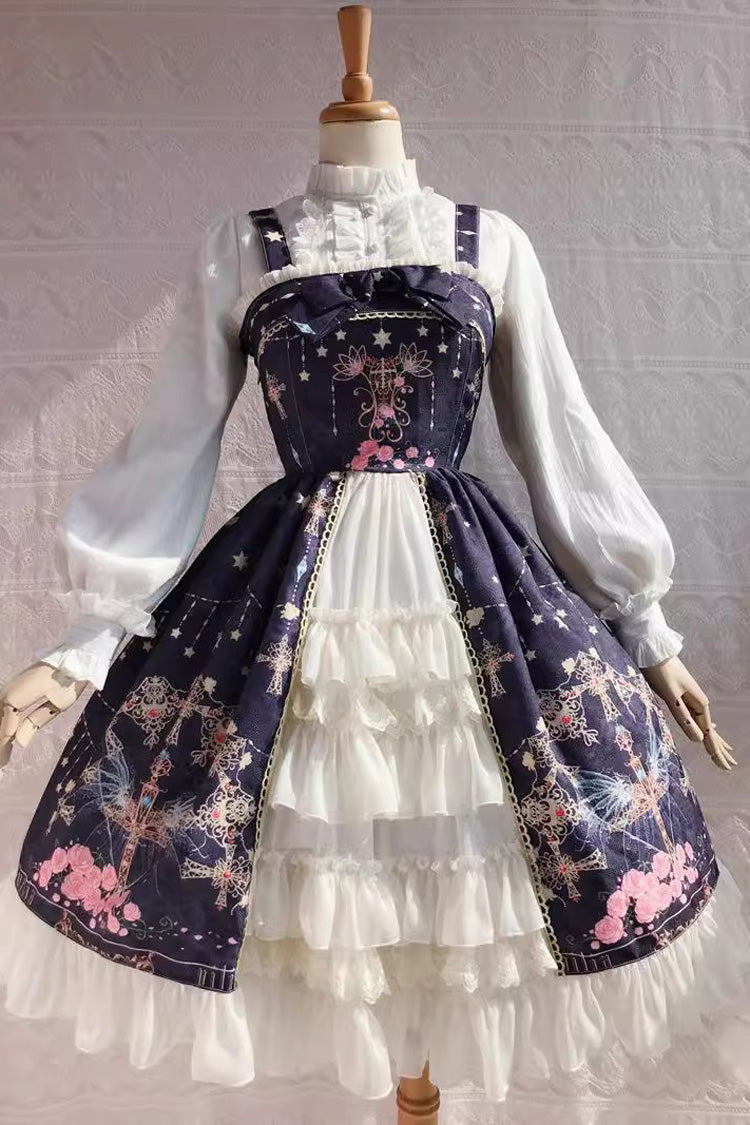 Peacock Cross Print Ruffle Cardigan Jsk Dress - Sweet Lolita