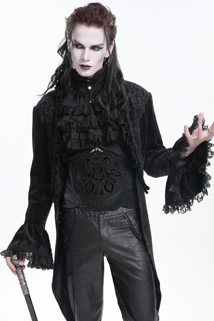 Men's Gothic Jacket with Swallow-tailed Hem and Lace