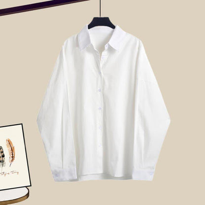 Sweater Set Green Cardigan Cable Denim Pants Lapel Shirt