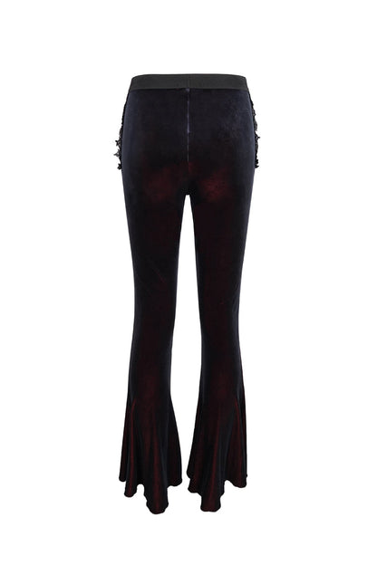Velvet Low-Rise Ribbon Cutout Flare Gothic Pants