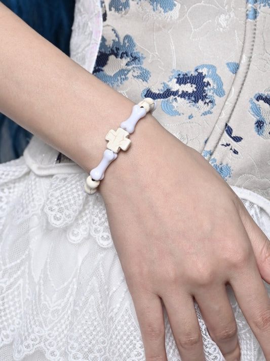 Halloween White Punk Cross Bones Bracelet