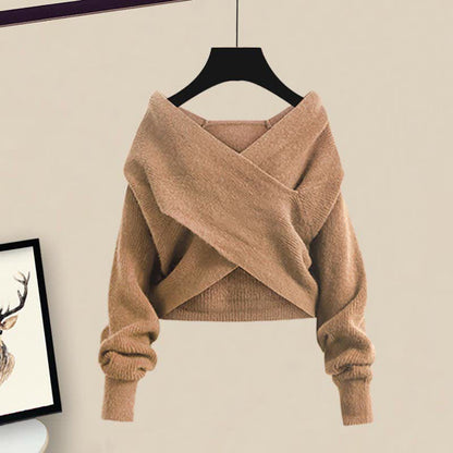 Dress Cross Ruffled Split Elegant Knitted Slip Sweater