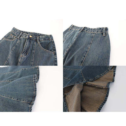 Skirt Colorblock Fishtail Set T-Shirt V-neck Denim