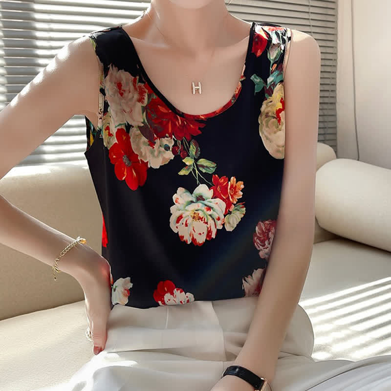 Vintage Floral Print Satin Cami Top Workwear