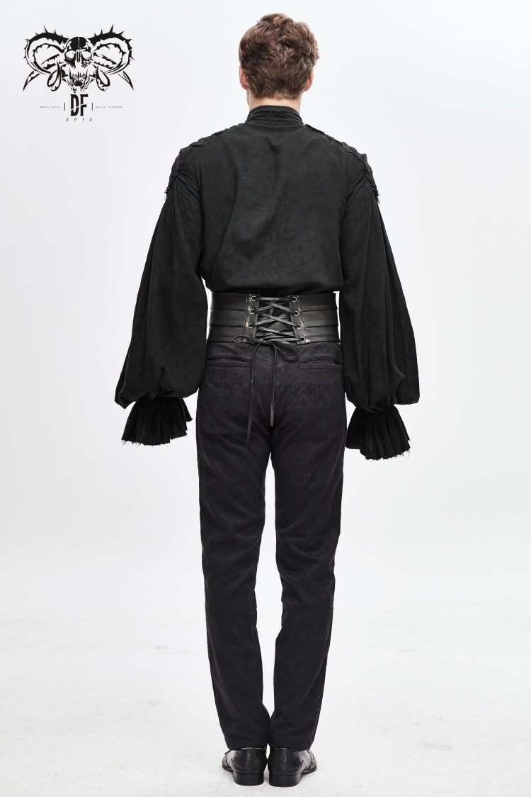 Punk Belt for Men with Lace-Up Faux Leather and Rivers Design