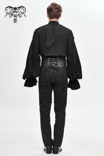 Punk Belt for Men with Lace-Up Faux Leather and Rivers Design