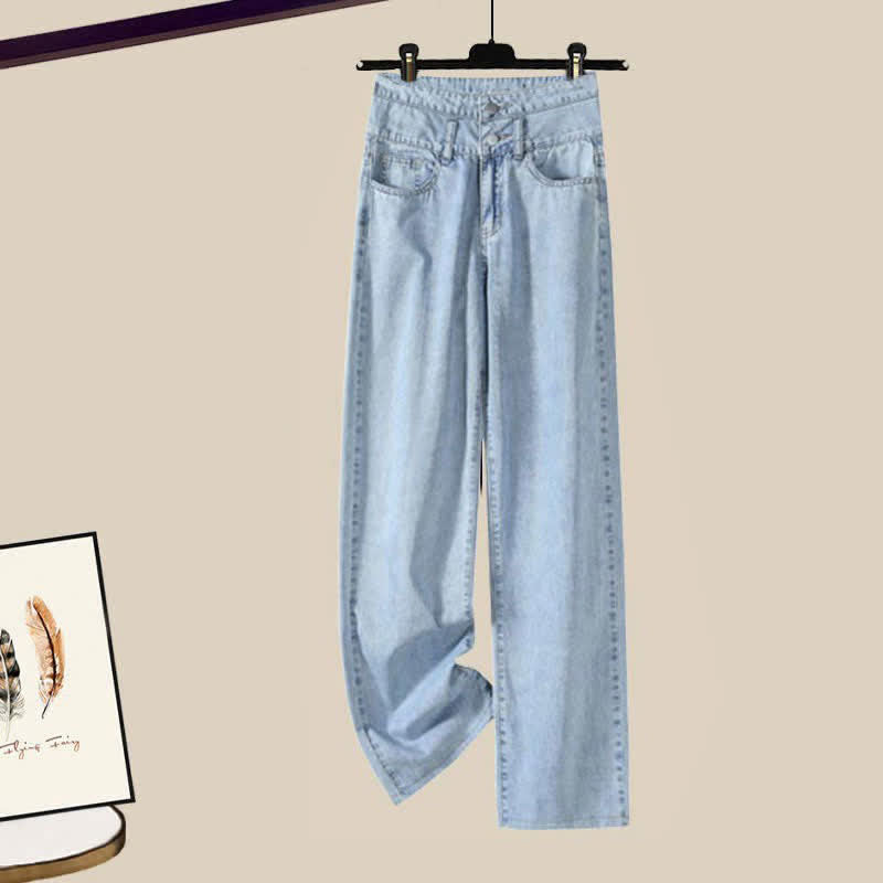 Sweater Set Green Cardigan Cable Denim Pants Lapel Shirt