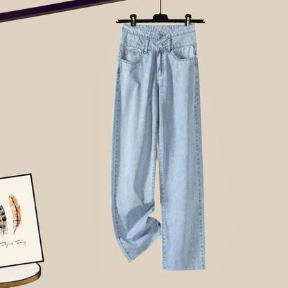 Sweater Set Green Cardigan Cable Denim Pants Lapel Shirt