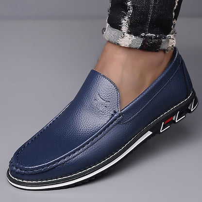 Men's  Blue Faux Leather Slip-On Loafers with Durable Sole