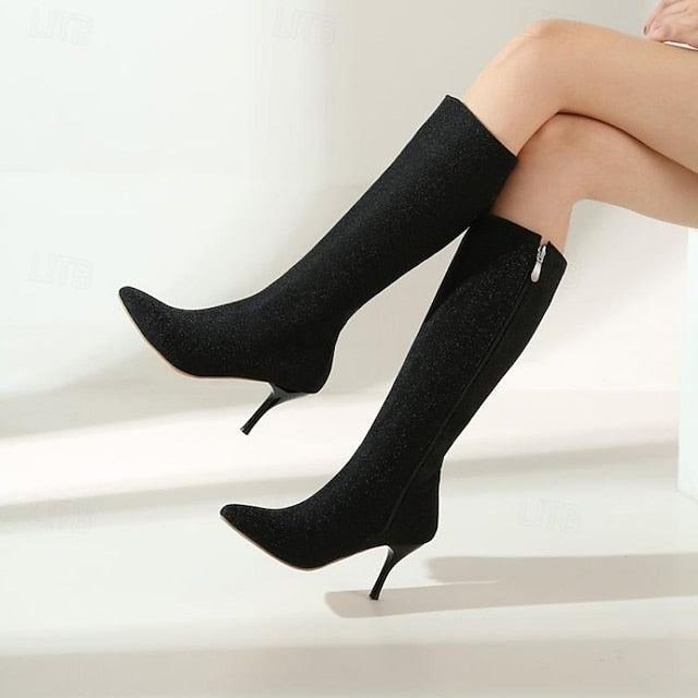 Sparkly Elegant Stiletto Knee-High – Boots Women's