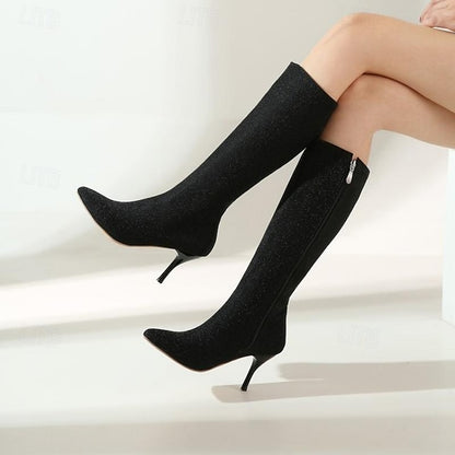 Sparkly Elegant Stiletto Knee-High – Boots Women's