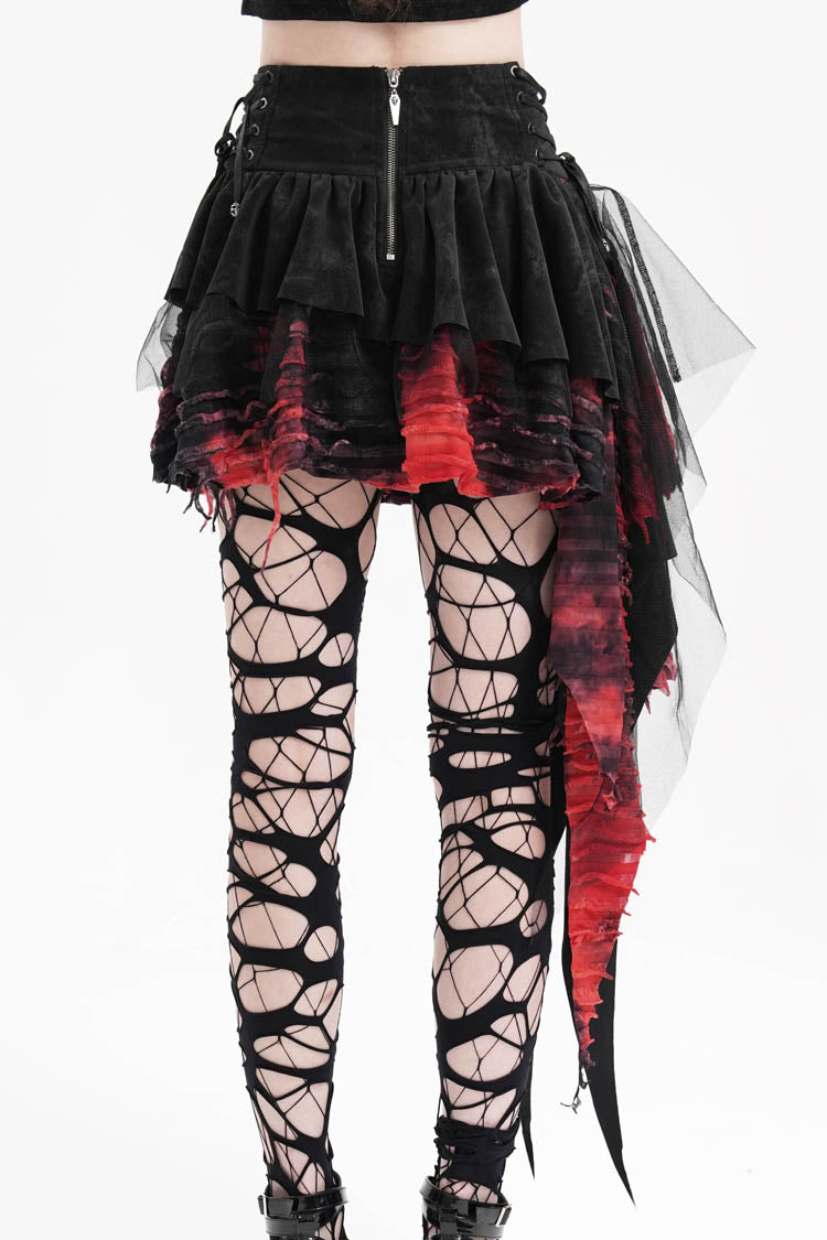 Irregular Mesh Gothic Skirt with Stitching