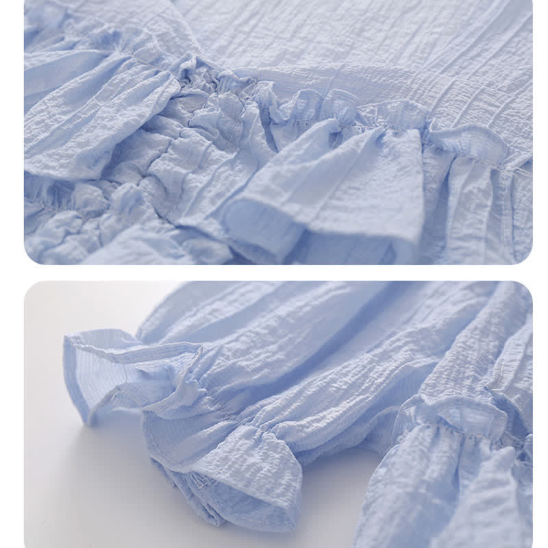 Split Pantskirt Sqaure Puff T-Shirt Collar