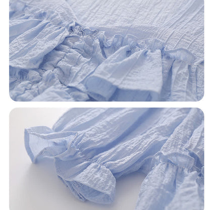 Split Pantskirt Sqaure Puff T-Shirt Collar