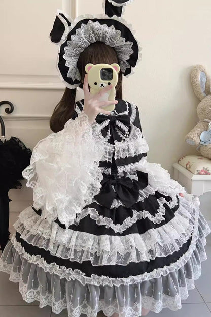 Love and Heart Flutter Sleeveless Multi-Layered Ruffle Bowknot Lace Pearl Sweet Lolita Jsk Dress
