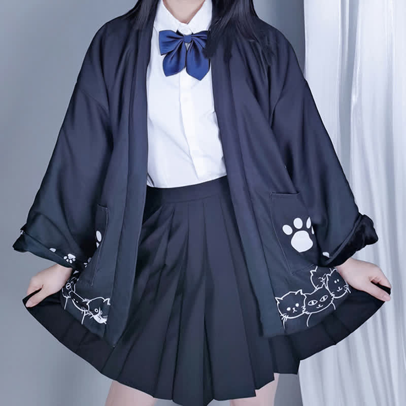 Cartoon Kitty Plush Cardigan Kimono Outerwear