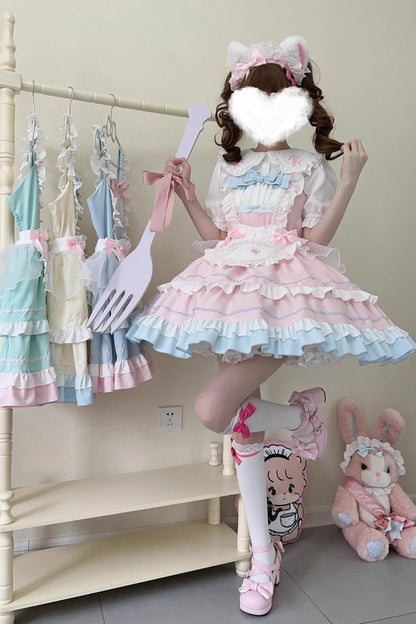 Cat-Ear Story Layered Ruffled Bowknot JSK Lolita Dress in Four Colors