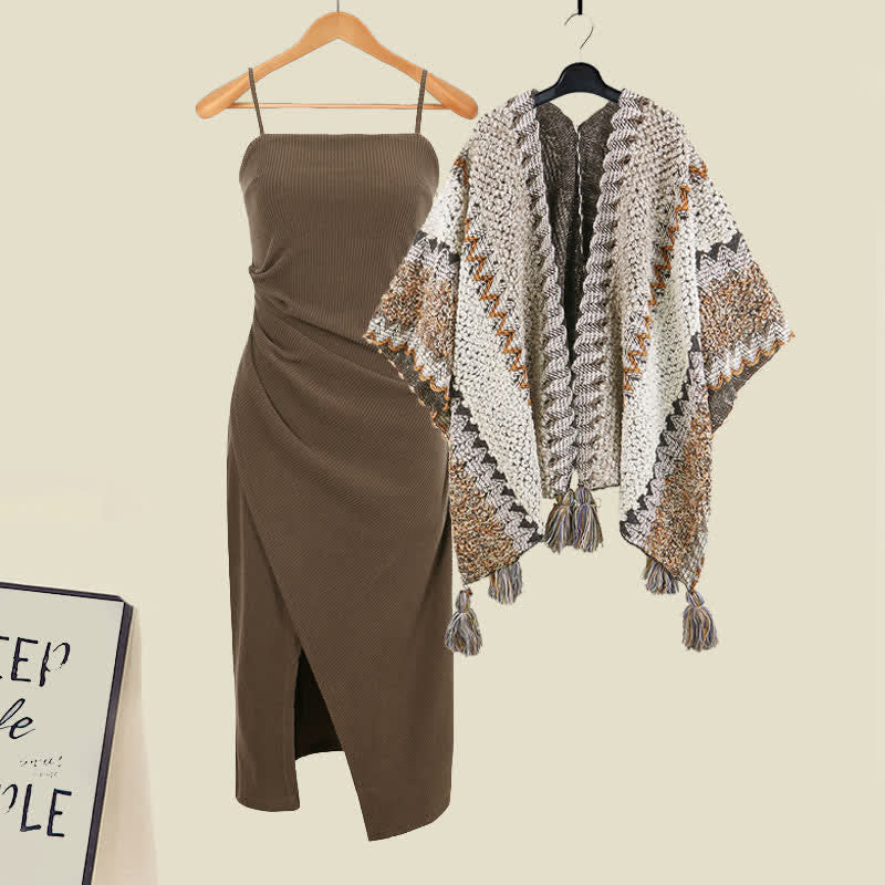 Dress Wrap Boho Slip Vintage Print Split Shawl