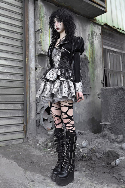 Liquid Invasion Halterneck Print Ruffle Gothic Lolita Jsk Dress