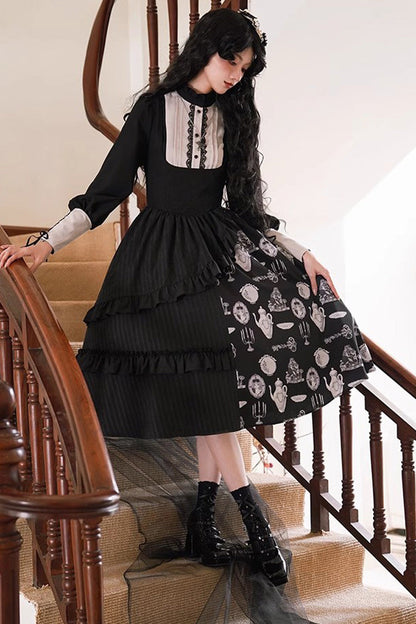 Autumn Winter Gothic JSK Dress with Lunar Eclipse Print