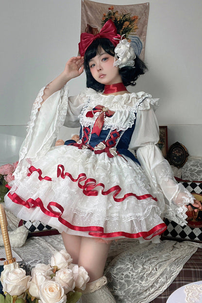 Snow White Sweet Lolita Ruffle Bowknot Lace JSK Dress