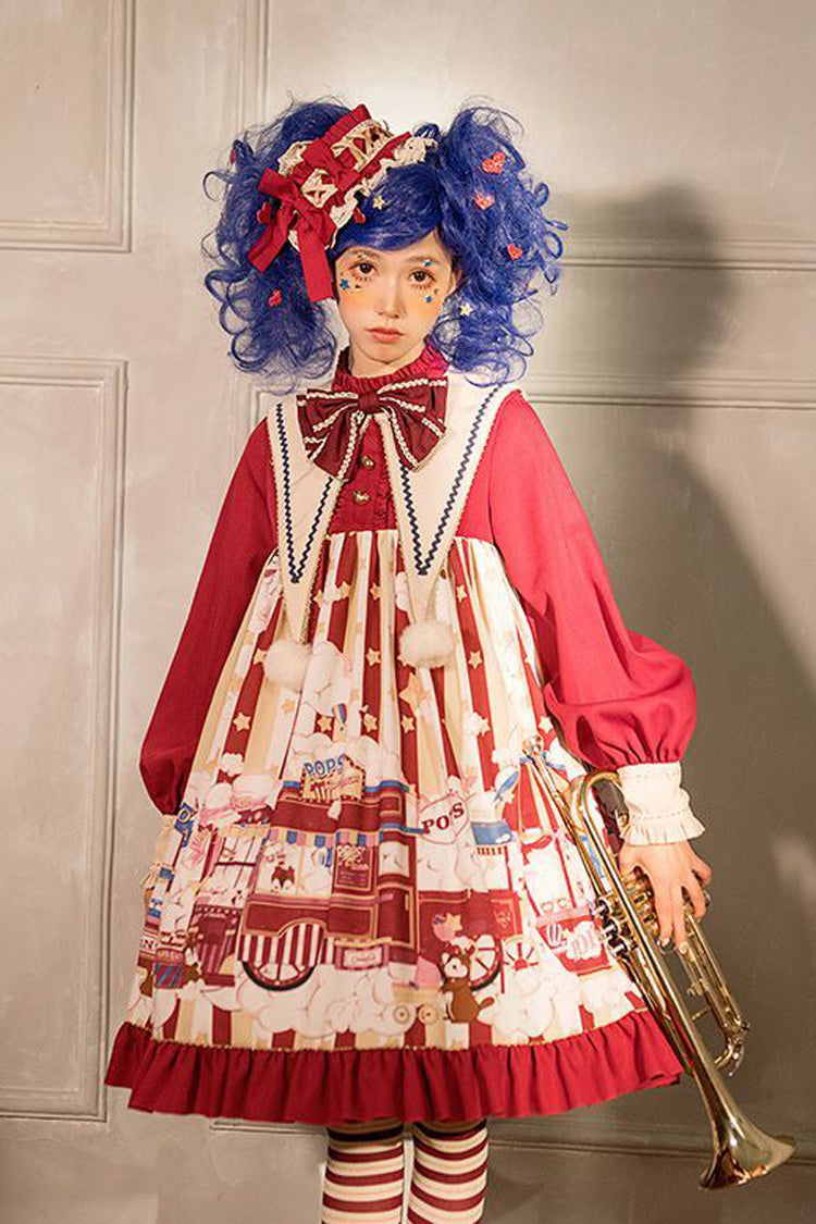 Red Sweet Lolita OP Dress with Bowknot and Lantern Sleeves