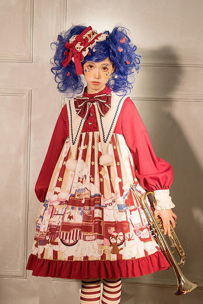 Red Sweet Lolita OP Dress with Bowknot and Lantern Sleeves