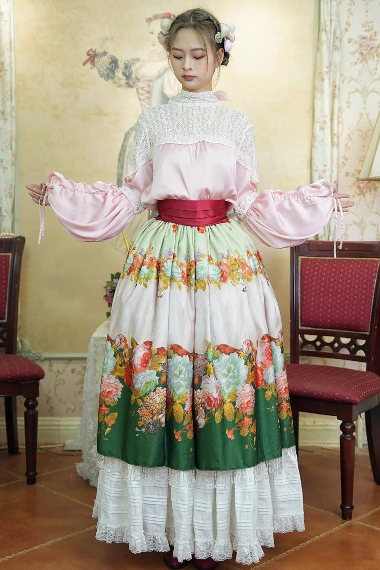 Emerald Rainy Season Garden Ruffle Sweet Lolita Skirt