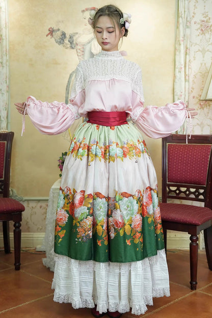 Emerald Rainy Season Garden Ruffle Sweet Lolita Skirt