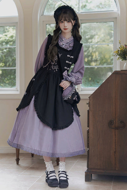 Black Purple Petal Collar Drawstring Chinese Lolita Set