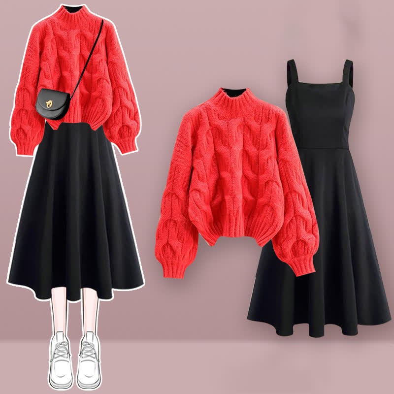 Two Color Sweater Chic Cable Dress Pure Pieces Slip