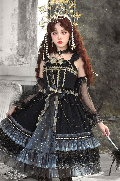 Gothic Lolita JSK Dress with Bowknot and Ruffled Cardigan