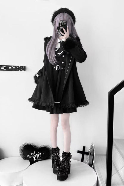 Bowknot Rabbit Ears Detachable Hooded Jirai Kei Coat