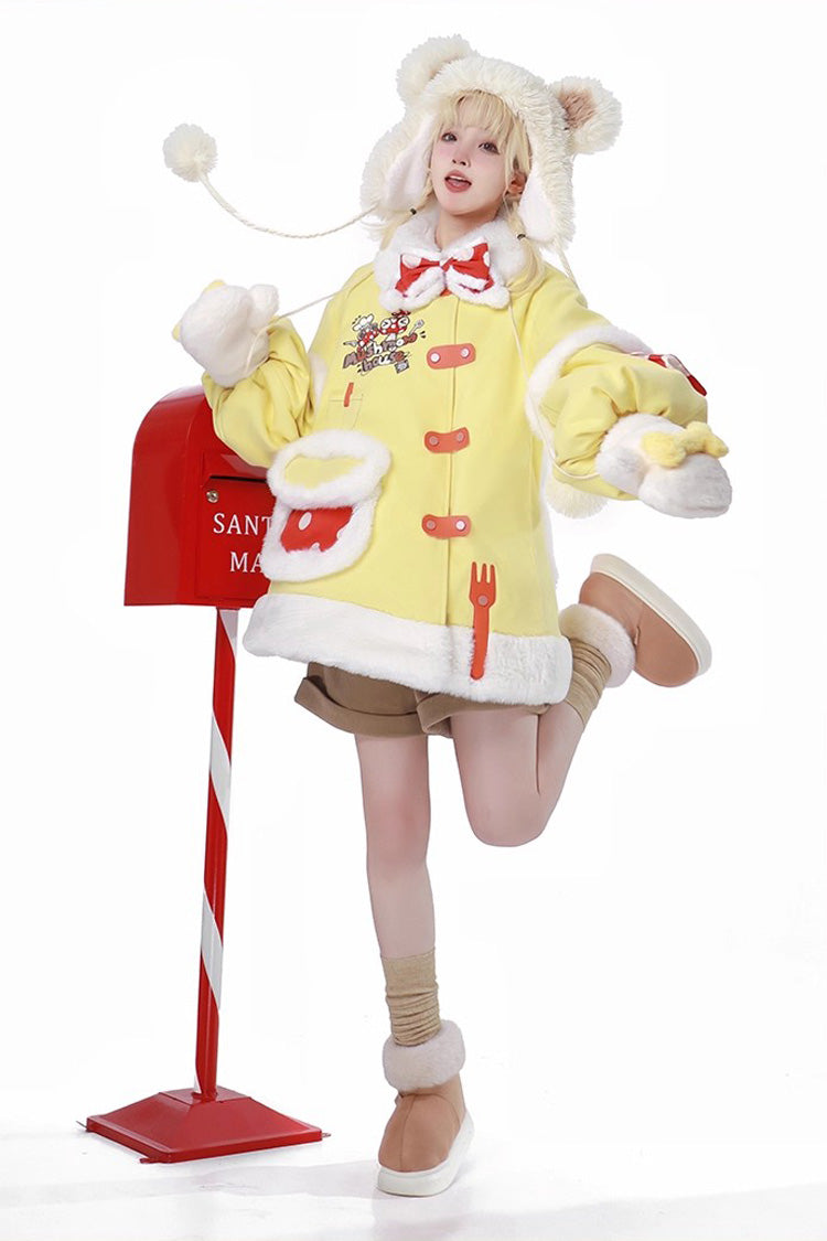 Mushroom House Long Sleeve Embroidery Bow Sweet Lolita Coat in Yellow