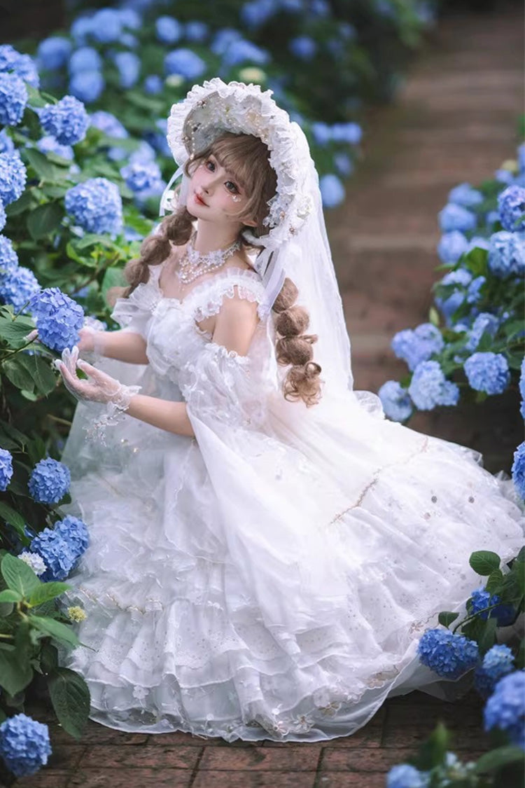 White Dreamy Waltz Sleeveless Layered Ruffle Lace Gothic JSK