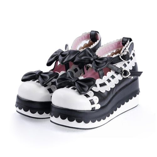 Lolita Shoes with Bow Decoration and Ankle Straps, PU Round Toe