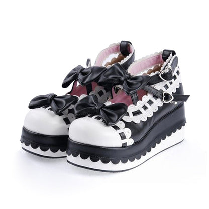Lolita Shoes with Bow Decoration and Ankle Straps, PU Round Toe