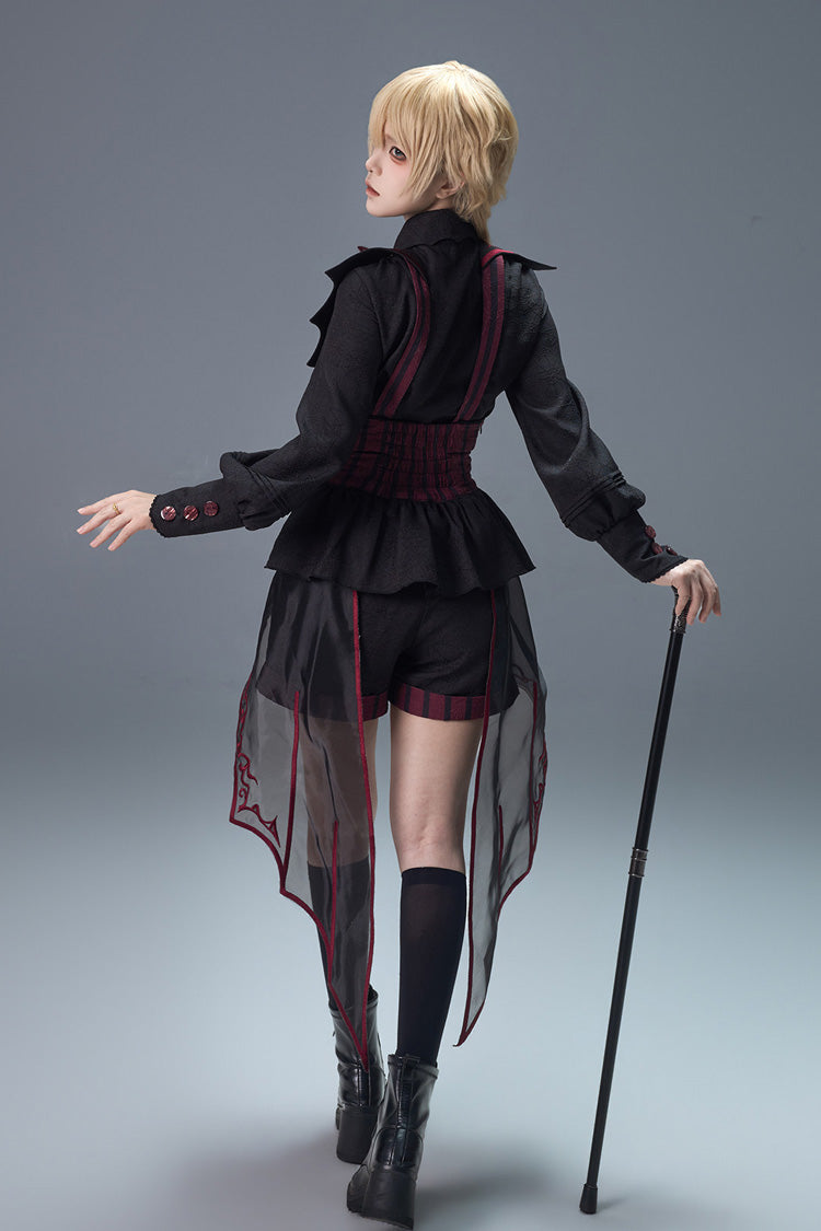Demon Ritual Stand Collar Ouji Shorts Set with Embroidery - Noir