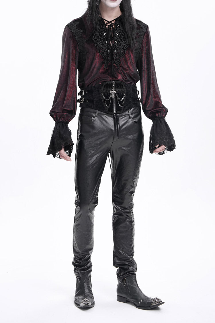 Gothic Men's Trousers with Faux Leather Button Detail
