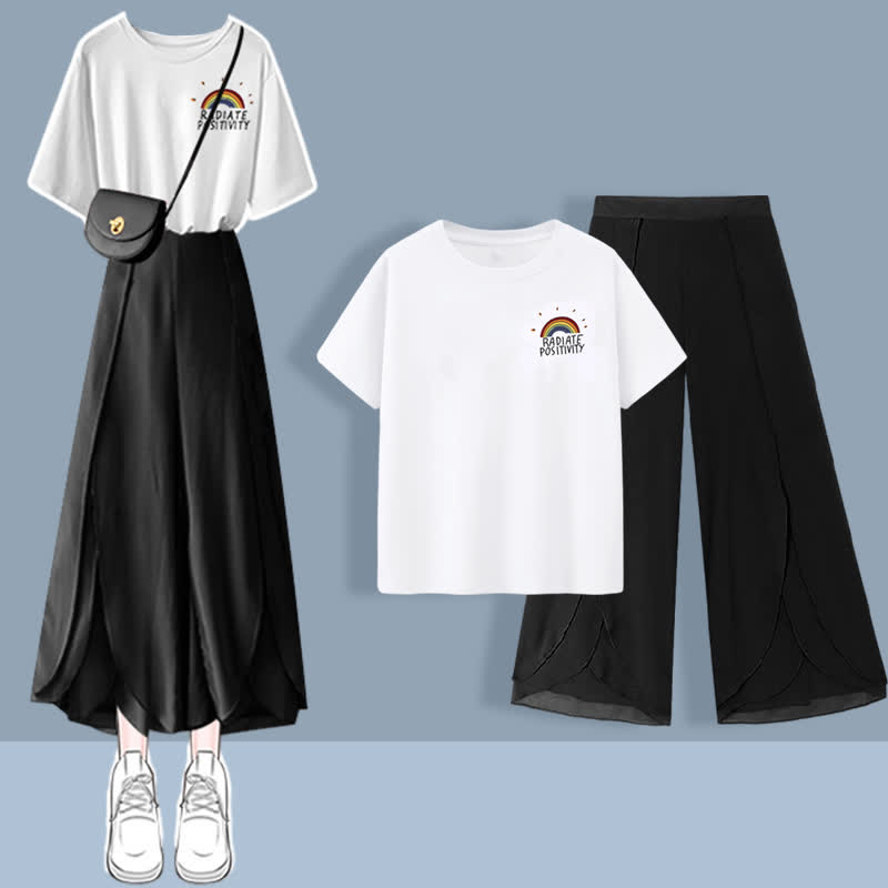 T-Shirt Set Chiffon Split Printed Pants Chic