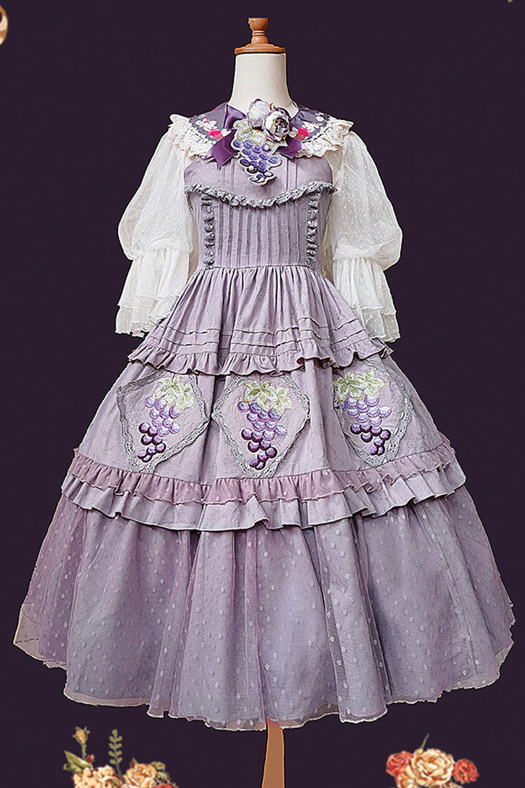Purple Sleeveless Jacquard Ruffle Embroidery Sweet JSK Dress - Vineyard
