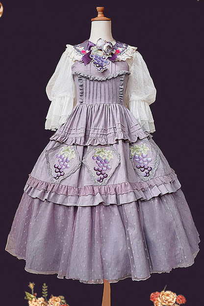 Purple Sleeveless Jacquard Ruffle Embroidery Sweet JSK Dress - Vineyard