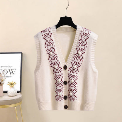 Rhombus Red Bow Print Knot Set Dress Vest