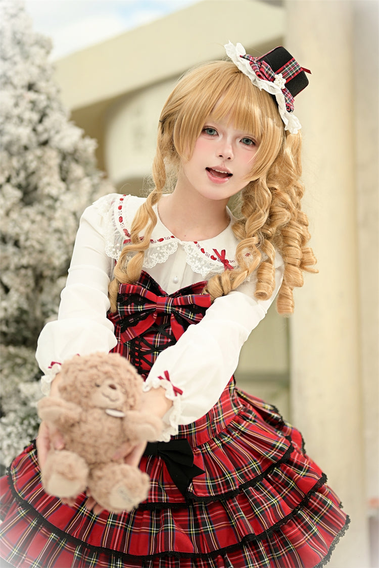 Velvet Cake Printed Ruffled Bow Lace-Up Gothic Elegant Lolita JSK