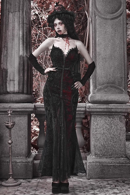 Scarlet Blood Peak Fishtail Lolita Dress with Embroidery - Noir