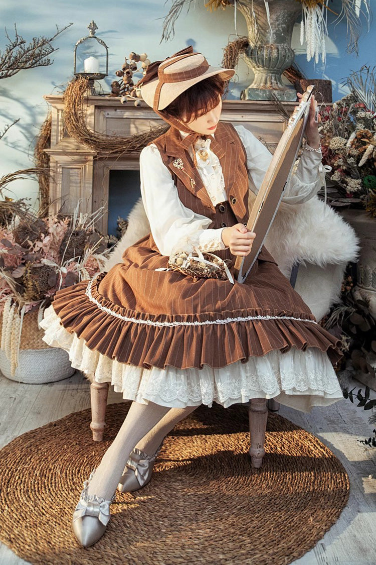 Layered Striped Ruffle Sweet College Elegant Lolita Skirt