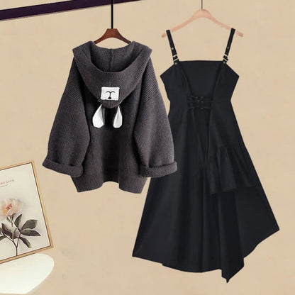 Hooded Slip Cardigan Two Sweater Pieces Up Lace Bear Dress Ears